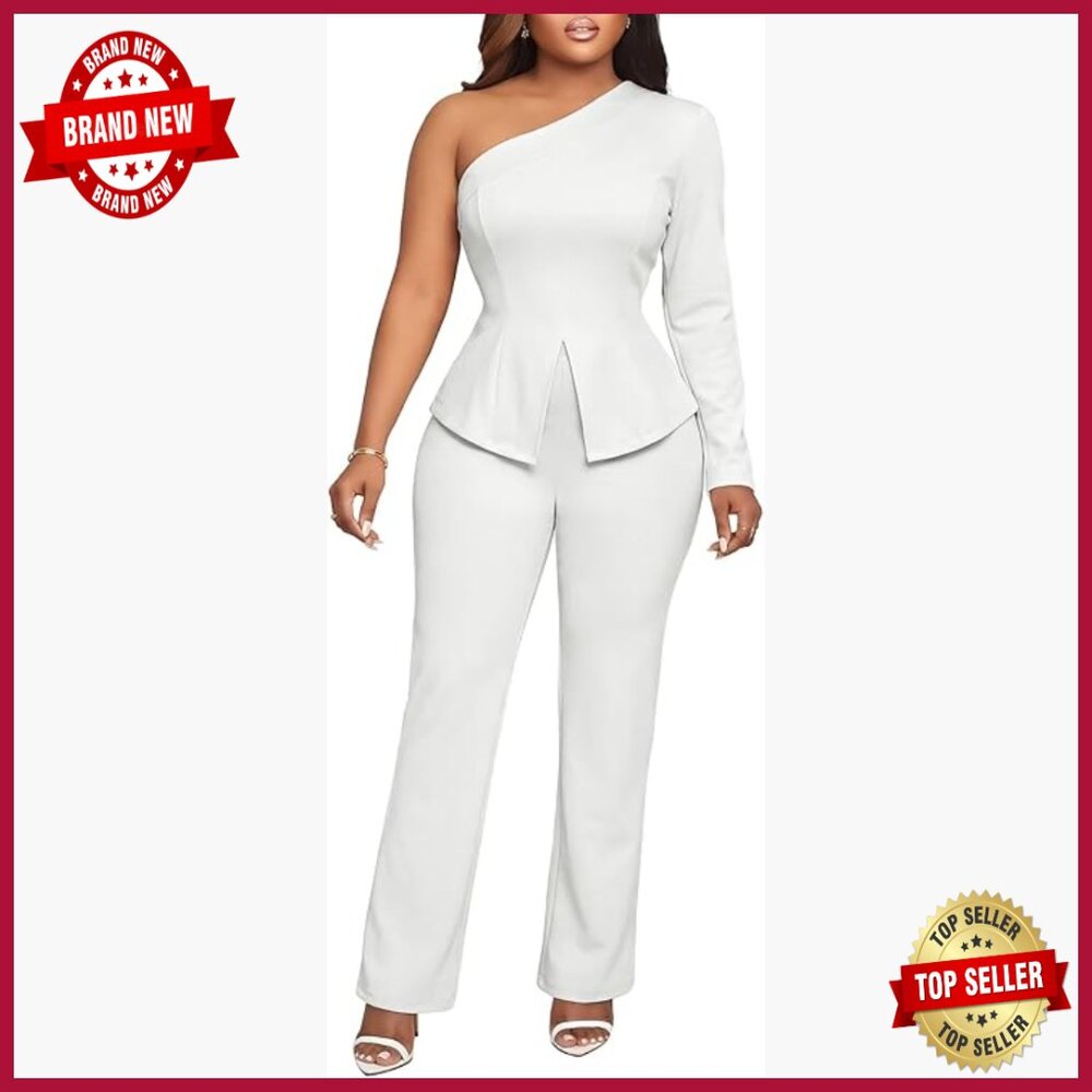 Large Polyester One Shoulder Long Sleeve Top And Pant Set
